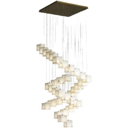 Alabaster Cube Foyer Staircase Long Chandelier