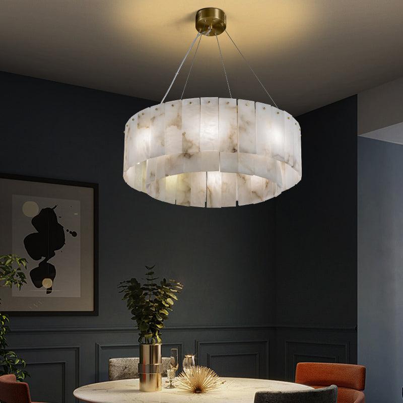 Modern Alabaster 2 tier Round Art Chandelier