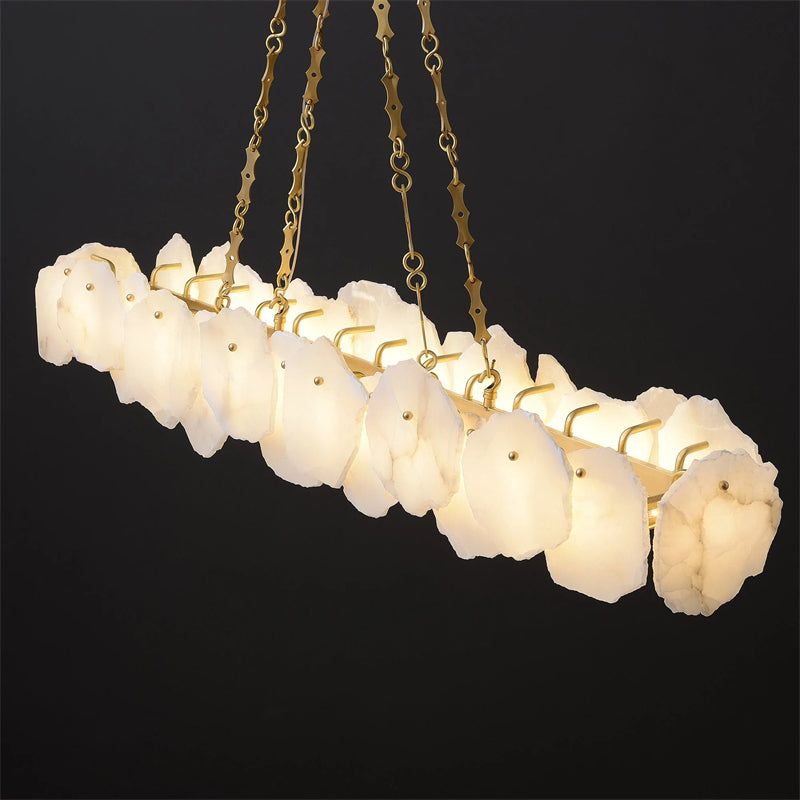 Alabaster Moira Marble Modern Snowflake Linear Chandelier with Chain